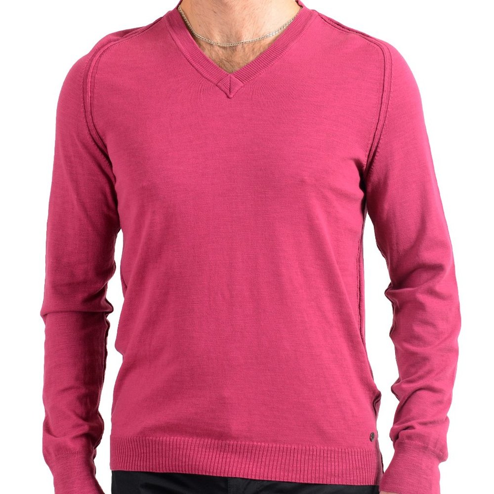 Hugo Boss Men's "Kamis" Purplish Pink V-Neck Pullover Sweater US L IT 52